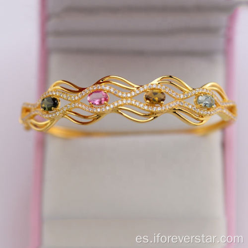 Pulsera de plata esterlina 925 brazalete de joyería de oro 18k